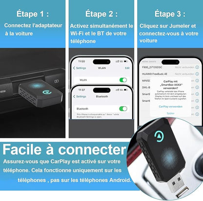 Wireless Carplay Adapter, Convert Wired to Wireless CarPlay, Compatible with CarPlay, Plug and Play, Type-C/USB, Suitable for 800+ Vehicles (Blue)