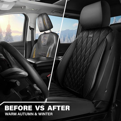 CAR PASS Luxury Faux Leather Car Seat Covers Front Seats, Breathable Soft Velvet Premium Automotive Seat Covers 2 Pack, Armrest Airbag Compatible Universal Fit for Most Sedan SUV Van Truck, Black