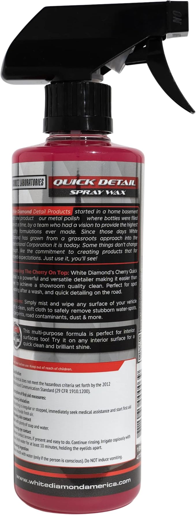 Schultz Laboratories White Diamond Cherry Scented Quick Detail Spray, 16 oz All Purpose Spray Cleaner, Safe for Interior & Exterior Use