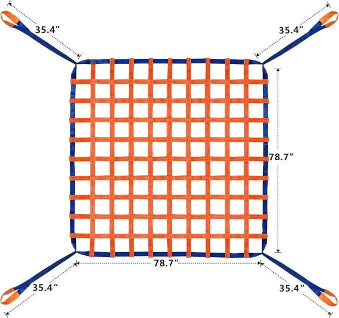 6.56' x 6.56' Polyester Cargo Lifting Net, Flat Sling Hoisting Straps for Loading and Unloading, Heavy Duty Hanging Mesh, 4400 lbs Capacity