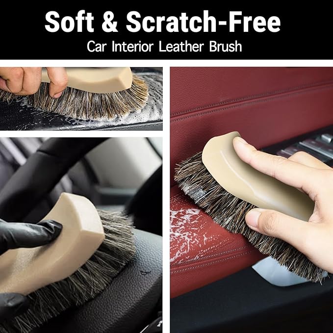 YeewayVeh Long Bristle Horse Hair Brush for Leather, Versatile Leather Cleaning Brush for Car Interior Seat, Carpet, Upholstery, Furniture and Shoes