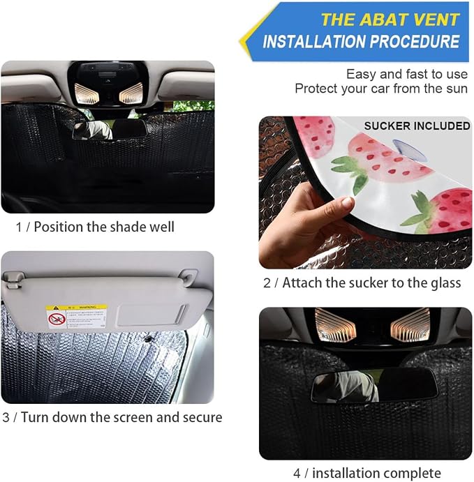 Watercolor Strawberry Windshield Sun Shade for Car Auto SUV Truck Foldable Front Window Sunshade Sun Visor Protector Block UV Rays Reflect Heat, 55" x 28"