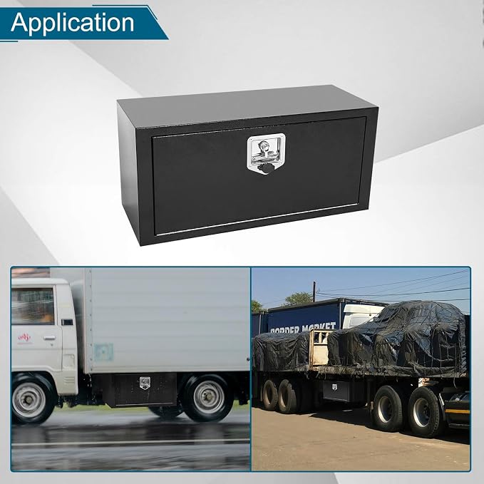 30"X12"X14" Underbody Truck Box Black Heavy Duty Steel Trailer Box Pick Up Truck Tool Box Storage Organizer w/Lock & eys