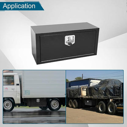 30"X12"X14" Underbody Truck Box Black Heavy Duty Steel Trailer Box Pick Up Truck Tool Box Storage Organizer w/Lock & eys