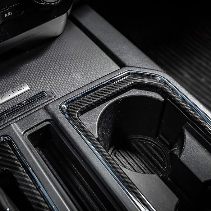 Voodonala Carbon Fiber Grain Cab Gear Shift and Cup Holder Trim Sheet Kit Interior Accessories for Ford F150 2016 2017 2018 2019 2020 (NOT FIT 21+)