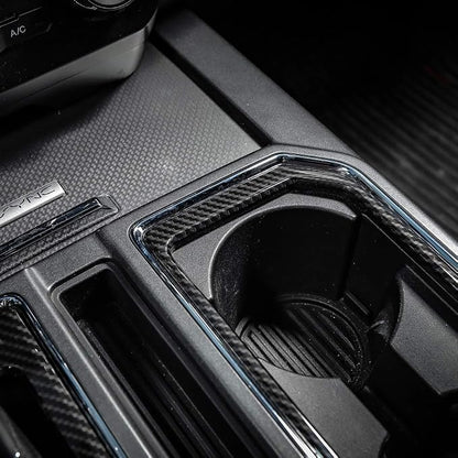 Voodonala Carbon Fiber Grain Cab Gear Shift and Cup Holder Trim Sheet Kit Interior Accessories for Ford F150 2016 2017 2018 2019 2020 (NOT FIT 21+)