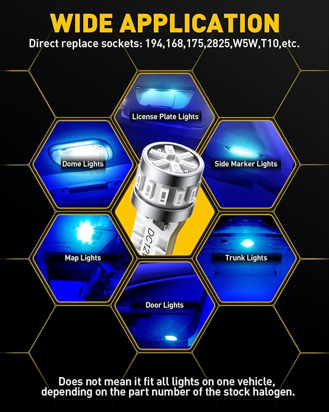 AUXITO Latest 194 LED Bulbs Blue, Canbus Error Free 168 2825 T10 W5W LED Bulb for Car Dome Door Map Courtesy Trunk Cargo License Plate Exterior Lights, Pack of 2
