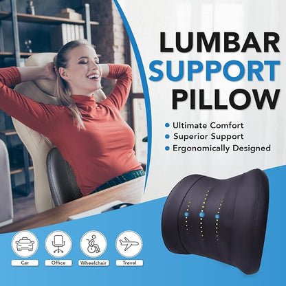 Lofty Aim Lumbar Support Pillow for Car, Memory Foam Lumbar Pillow for Lower Back Pain Relief - Back Cushion for Driving, Chair Support for Car-Office Chair, Wheelchair - Classic Black