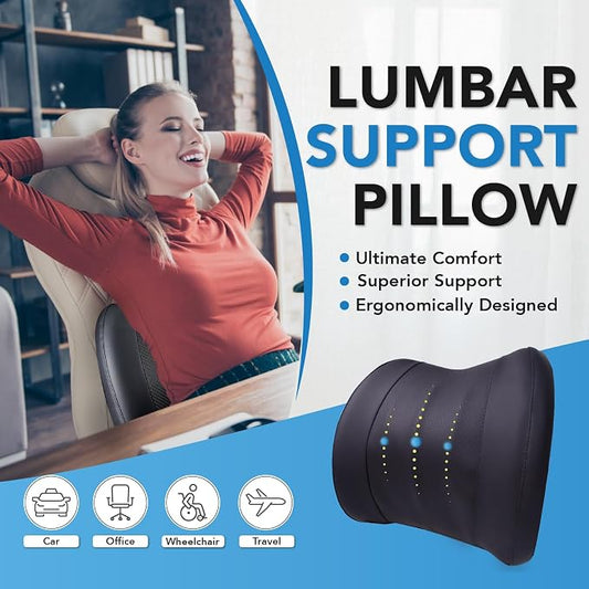 Lofty Aim Lumbar Support Pillow for Car, Memory Foam Lumbar Pillow for Lower Back Pain Relief - Back Cushion for Driving, Chair Support for Car-Office Chair, Wheelchair - Classic Black