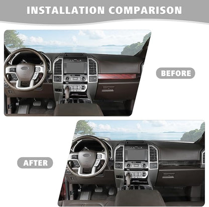 Jimen Compatible with Ford F150 2015-2020, 4PCS Center Console Panel Dash Cover Interior Trim Accessories (Black Wood Grain)