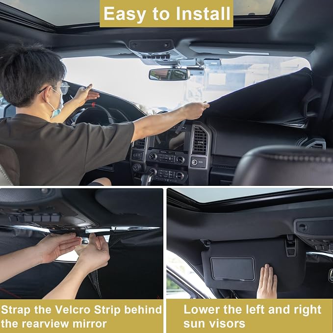 PIMCAR Windshield Sun Shade for 2023 2024 2025 2026 Honda Accord, 310T Reflective Polyester Front Window Sun Visor Blocks UV Rays Foldable Sunshade Honda Accord Accessories