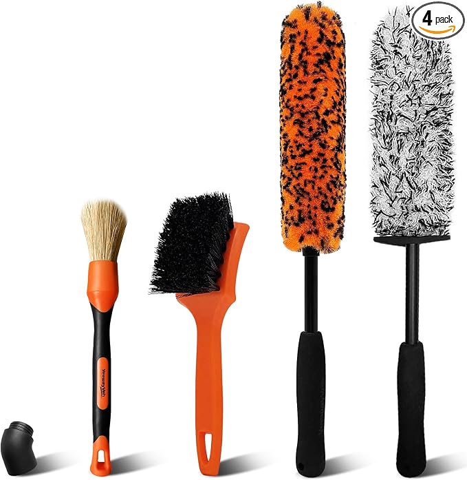 YeewayVeh 4PCS Car Wheel Brush Kit, Microfiber Wheel Cleaner Brush with Boar Hair Detailing Brush, Bendable & Durable Wheel and Tire Brush Kit for Cleaning Wheels, Tires