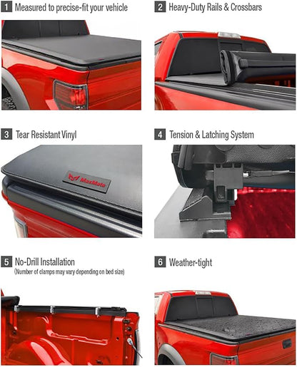 MaxMate Soft Roll-up Truck Bed Tonneau Cover Compatible with 1982-2013 Ford Ranger; 1994-2010 Mazda B-Series | Fleetside 6' (73") Bed | TCF169025