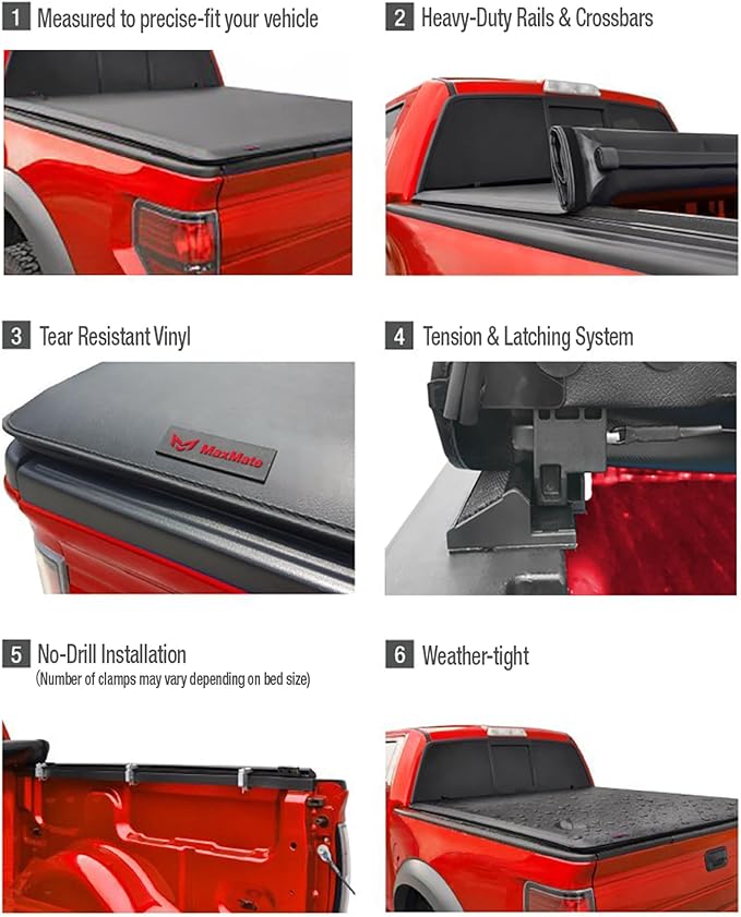 MaxMate Soft Roll-up Truck Bed Tonneau Cover Compatible with 2019-2023 Ford Ranger | 6' (73") Bed | TCF169067