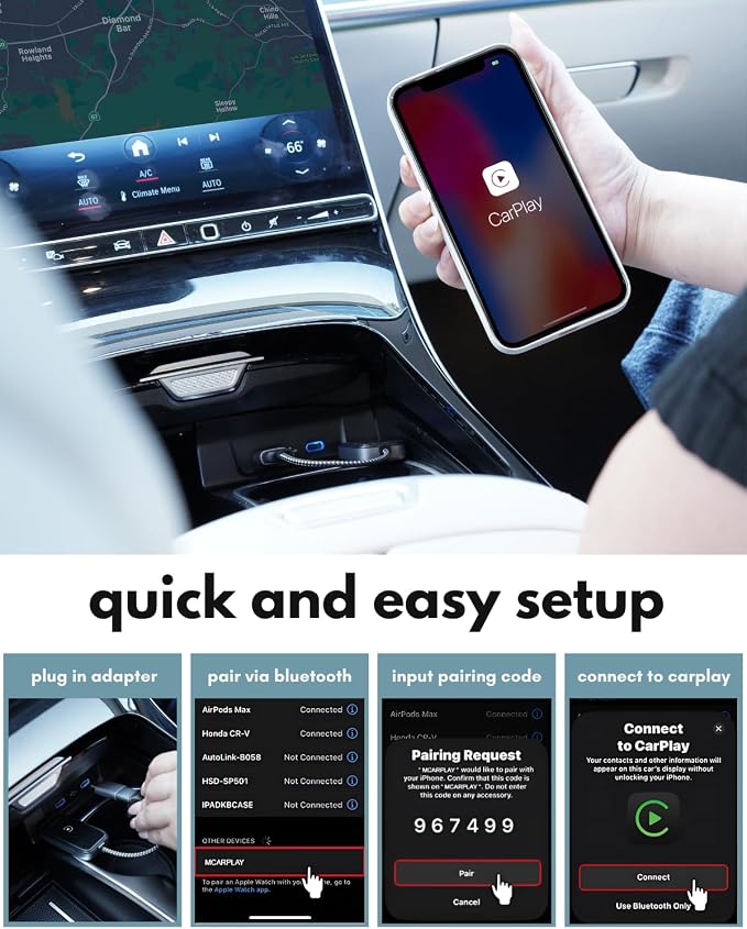Wireless CarPlay Adapter for iPhone - Go Cordless in Seconds - USB Apple Car Play Wireless Adapter for iPhone 6 or Newer, 2017 Cars or Newer with USB C + A, Seamless, Crisp Sound, Bluetooth/WiFi