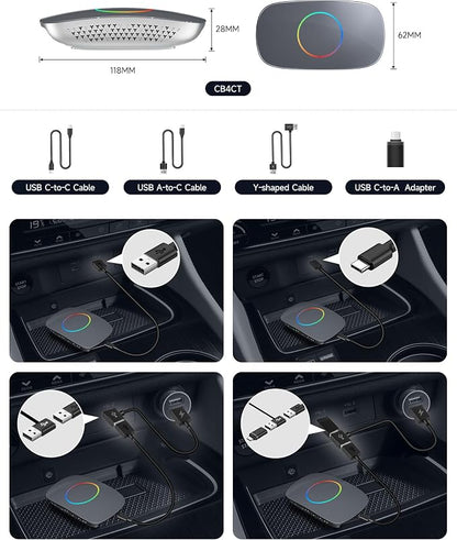 Wireless Carplay Adapter ATOTOOUT Magic AI Box - Wireless Android Auto Adapter, Support for YouTube, Netflix, HDMI Output, Dual Wi-Fi AI-Powered, OTA, CB4CT-GY