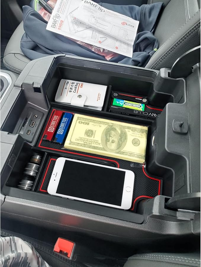 Full Size Center Console Organizer Tray Compatible with 2019-2022 Chevy Silverado/GMC Sierra 1500 and 2020-2022 2023 Silverado/Sierra 2500HD 3500HD Accessories -Full Console w/Bucket Seats ONLY, Red