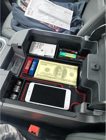 Full Size Center Console Organizer Tray Compatible with 2019-2022 Chevy Silverado/GMC Sierra 1500 and 2020-2022 2023 Silverado/Sierra 2500HD 3500HD Accessories -Full Console w/Bucket Seats ONLY, Red