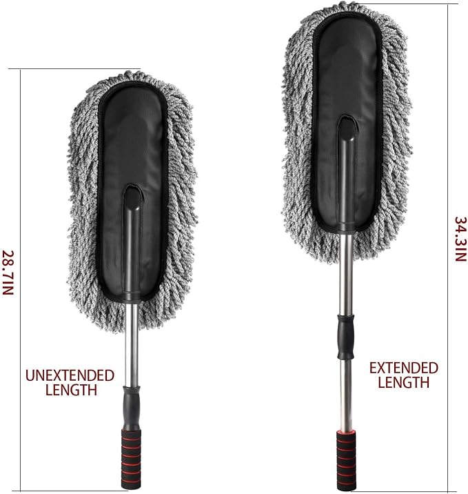 Removable Telescopic Car Wax Drag Nano Fiber Car Wash Brush Car Dusting Tool Car Mop Wax Dash Duster Exterior Interior Cleaning Kit (Premium Car Duster 1 Pcs Set, Gray)