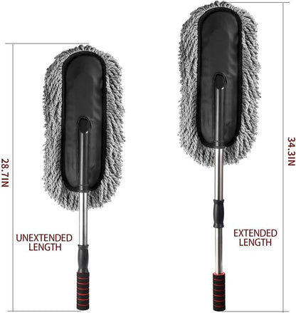 Removable Telescopic Car Wax Drag Nano Fiber Wash Brush Dusting Tool Mop Dash Duster Exterior Interior Cleaning Kit (Premium Duster 1 Pcs Set, Blue)