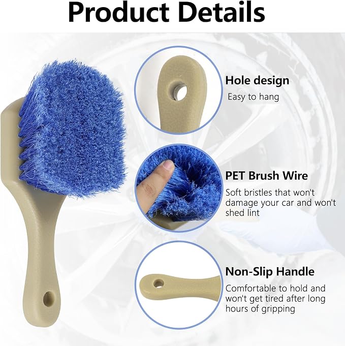 Hovom Car Wash Brush for Tire & Wheel Rim, Soft Bristle Wheel Cleaning Brushes, Short Handle Tire Cleaner Brush Releases Dirt and Road Grime, Universal Car Cleaning Supplies (Light Blue)