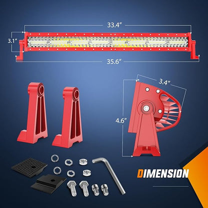 Nilight LED Light Bar 33Inch Triple Row Spot Flood Combo Lights Red Shell with Wiring Harness Kit for Fog Driving Work Lighting on Off-Road Truck SUV ATV UTV