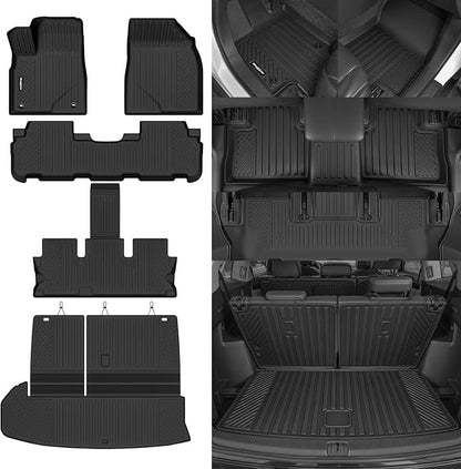 Floor Mats for 2014-2019 Toyota Highlander, Trunk Mat with Backrest Mat and 2nd Backrest Mat All Weather TPE Protector for Toyota Highlander Accessories