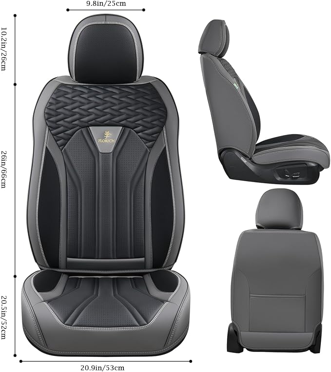 FLORICH Seat Covers for Cars, Waterproof Seat Covers, Leather Car Seat Covers 2 Pack, Universal Seat Cushion Protector for Most Cars Trucks SUV-Gray&Black