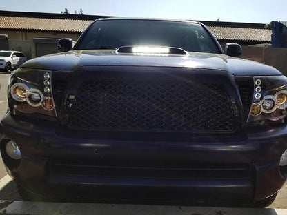 iJDMTOY Hood Scoop Mount LED Light Bar Kit Compatible with 2005-2011 Toyota Tacoma, Incl (1) 50W High Power LED Lightbar, Hood Bulge Stainless Steel Mounting Brackets & Wiring Switch
