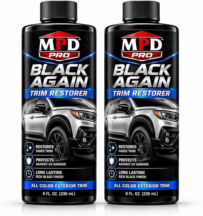 MPD Pro Black Again Trim Restorer for Cars – Restores Faded Plastic, Vinyl & Rubber Exterior Trim, Deep Black Finish for Bumpers, Mirrors & Moldings, UV Protection, Non-Greasy Formula, 8oz (Pack of 2)