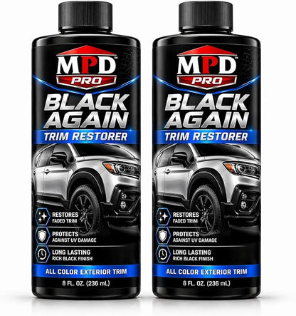 MPD Pro Black Again Trim Restorer for Cars – Restores Faded Plastic, Vinyl & Rubber Exterior Trim, Deep Black Finish for Bumpers, Mirrors & Moldings, UV Protection, Non-Greasy Formula, 8oz (Pack of 2)