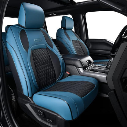 Coverado Blue Front Seat Covers for F150, Full Coverage Waterproof Leather Protectors, Fit Ford F150 2015-2026 & F250 F350 F450 2017-2026