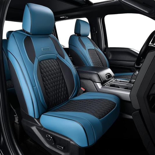 Coverado Blue Front Seat Covers for F150, Full Coverage Waterproof Leather Protectors, Fit Ford F150 2015-2026 & F250 F350 F450 2017-2026