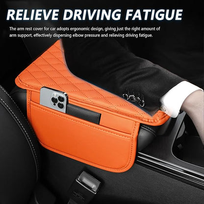 Stacool Upgraded Car Center Console Cover,Microfiber Leather Car Armrest Cover Cushion with 2 Storage Bags,Universal Car Armrest Storage Box (Orange)
