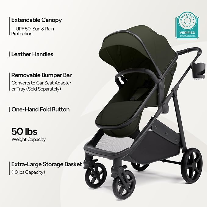 Mompush Wiz 2 in 1 Baby Stroller with Infant Pramette Mode, One Hand Fold Convertible Newborn to Toddler Stroller with Reversible Seat and Large UPF 50+ Canopy