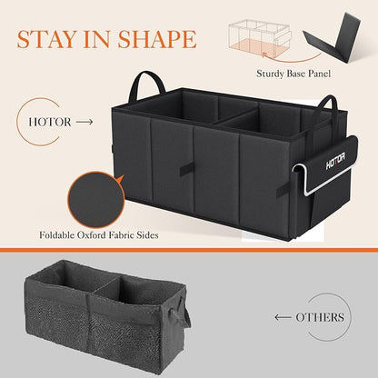 HOTOR Trunk Organizer - Car Organizer with 5 Pockets, Trunk organizer for SUV, Sedan & Van, Car Organization with Sturdy Base Panel for Car Accessories, Black, 2 Compartments, 21.3"×12.6"×10.6"