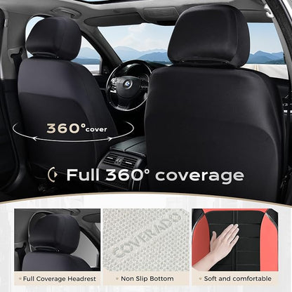 Coverado Leather Seat Covers Front and Rear Seat Cover 5 Seats Automotive Waterproof Car Seat Covers Universal Fit for Most Cars SUV Trucks, Red&Black