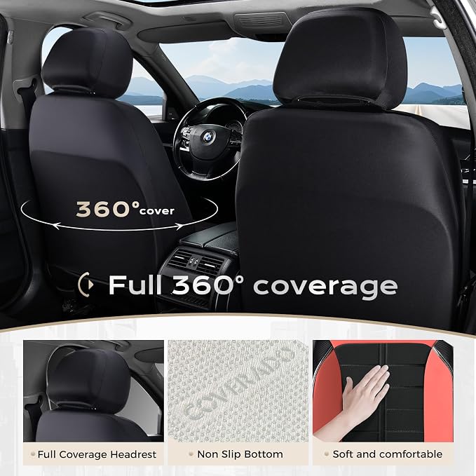 Coverado Seat Covers, Car Seat Covers Front Seats Faux Leather Automotive Seat Covers Luxury Waterproof Car Seat Cover Protectors Universal Fit for Most Cars SUV Trucks, Red&Black