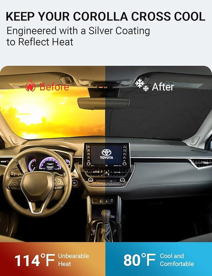 Proadsy Windshield Sun Shade for Toyota Corolla Cross 2022-2025 2026 (Not for Corolla) 4-Layer Foldable Front Window Sunshade Protector Keep Car Cooler