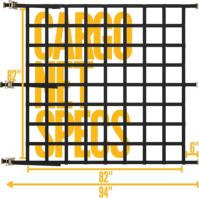 US Cargo Control E Track Cargo Nets for Trailer 82" x 82", Adjustable Heavy Duty Cargo Net with Ratchets for E-Track and X-Track Systems, 8" x 8" Holes, Use in Enclosed Trailers, Box Trucks, Garages