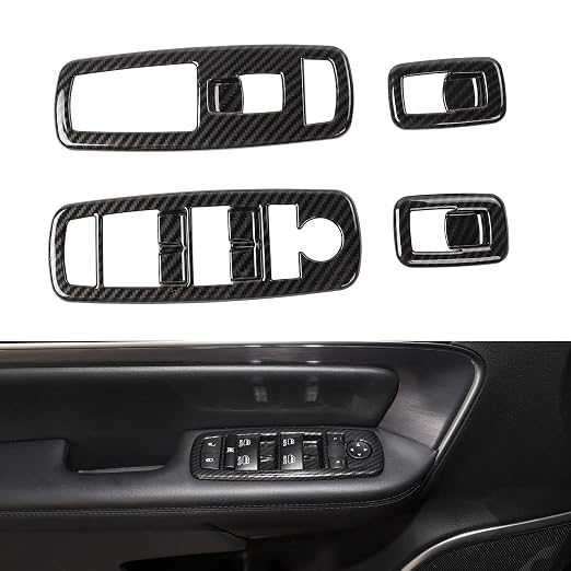 JeCar Window Lift Switch Cover Interior Button Trim Kit for Jeep Grand Cherokee 2011-2020 & Jeep Cherokee 2014-2020, Carbon Fiber Texture