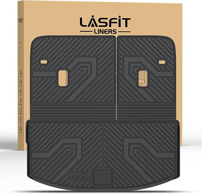 LASFIT Cargo Mat with Backrest Mat for Mazda CX90 / CX90 PHEV 2024 2025 2026 (Only Fit 3rd Row 60/40 Split-bench Seats 3-Seats) TPE Custom Fit All Weather Trunk Liner Waterproof Cargo Tray Accessories