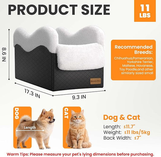 Portable Small Dog Seat for Car, Luxury Center Console Dog Car Seat Booster with Safety Tethers, Anti-Collapse Pet Travel Carseat for SUV, Truck (Black/White)