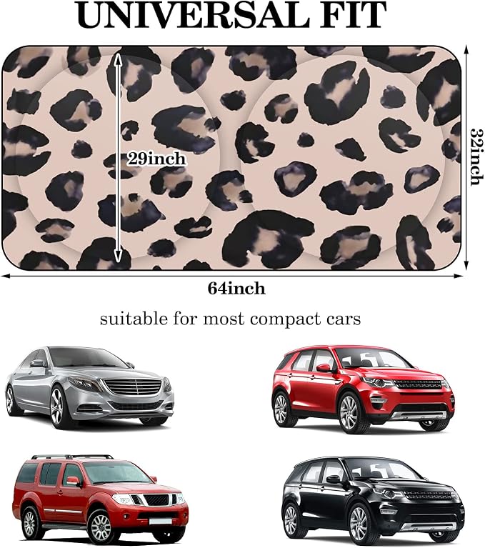 Windshield Sun Shade Foldable Car Front Window Covers for Car Accessories Sun Heat UV Rays Visor Protector Protection for Universal Cars SUV Truck(Leopard)