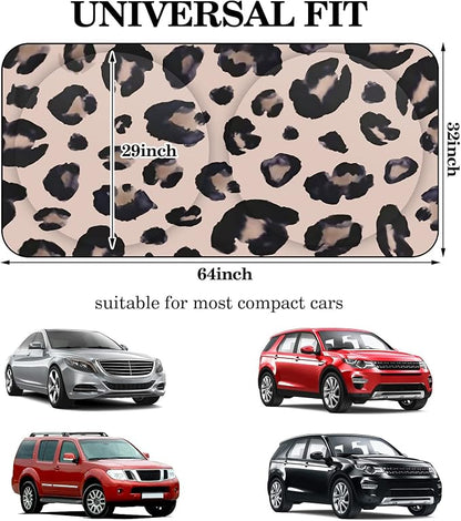 Windshield Sun Shade Foldable Car Front Window Covers for Car Accessories Sun Heat UV Rays Visor Protector Protection for Universal Cars SUV Truck(Leopard)