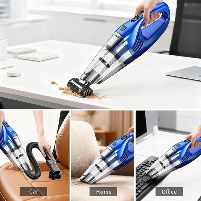 Car Vacuum Portable Cordless – 12000PA Strong Suction, Lightweight & Rechargeable – Includes Multi-Nozzle Attachments for Car, Home, Office, and Pet Hair – Compact & Powerful Azure Vacuum