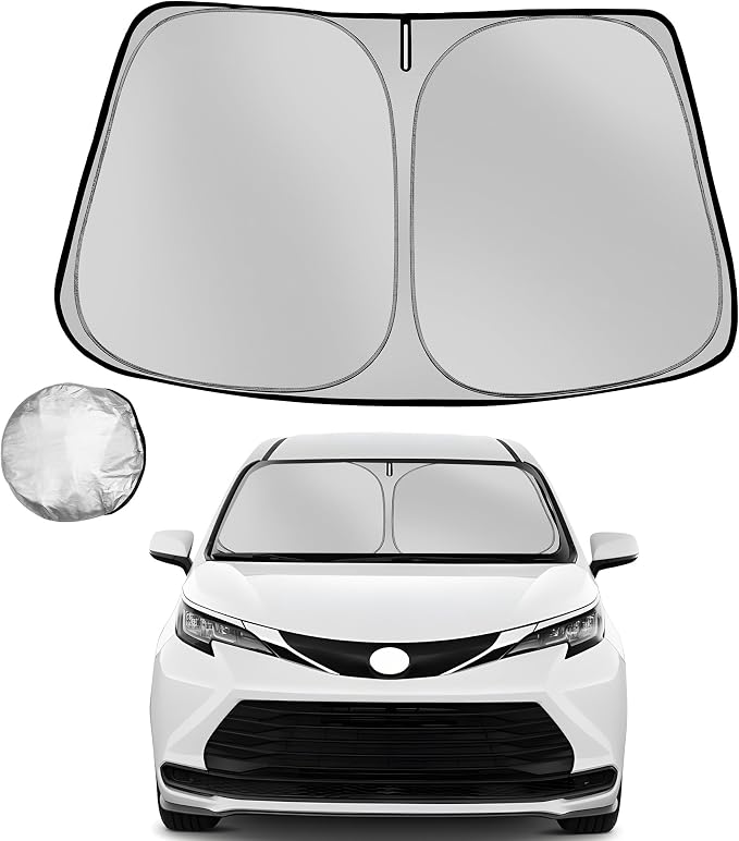 Windshield Sun Shade for 2021-2025 2026 Toyota Sienna Mini Van Foldable Sun Sunshade for Car Front Window Blocks UV Rays and Heat Automotive Interior Protector Custom Fit Accessories
