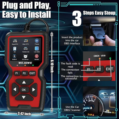 WEJOWE Upgraded OBD2 Scanner Diagnostic Tool, Check Engine Code Reader OBD2 Scanner with Reset, Auto Check Engine Light Mode 6, Mode 8 & I/M Car Diagnostic Scan Tool for All OBDII Car