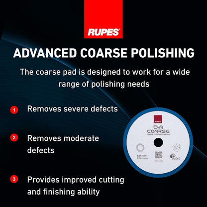 RUPES 9.DA150H Pack of 1 Blue D-A Coarse Cutting Foam Pad 150mm | Ideal for Paint Correction & Gloss Enhancement | Mild to Severe Defect Removal | Compatible with 5" Backing Plate