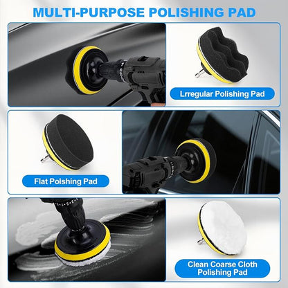 THINKWORK Car Detailing Kit, Car Detailing Brush Set, Car Cleaning Drill Brush Kit with Extension Pole, Professional Auto Detailing Supplies for Automobile Interior Exterior Wheels